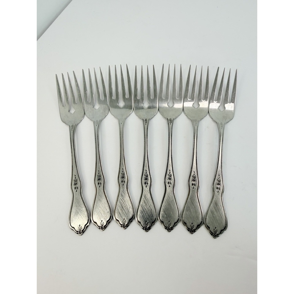 Lot 7 Vintage Oneida Morning Blossom Salad Forks 6 1/4" Stainless Burnished
